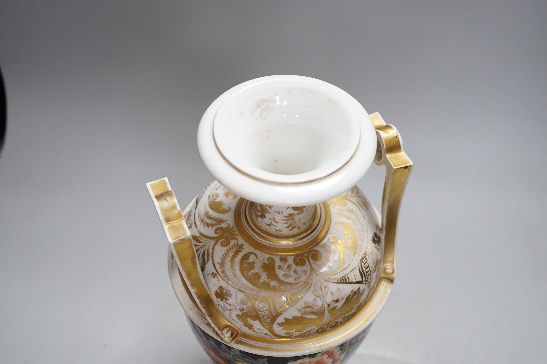 A Derby vase, gilding with floral decoration, painted by William 'Quaker' Peg, c.1820, 31cm high